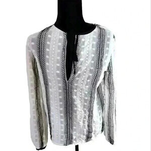 Endless Rose Womens White And Black Sheer Embroidered Blouse S